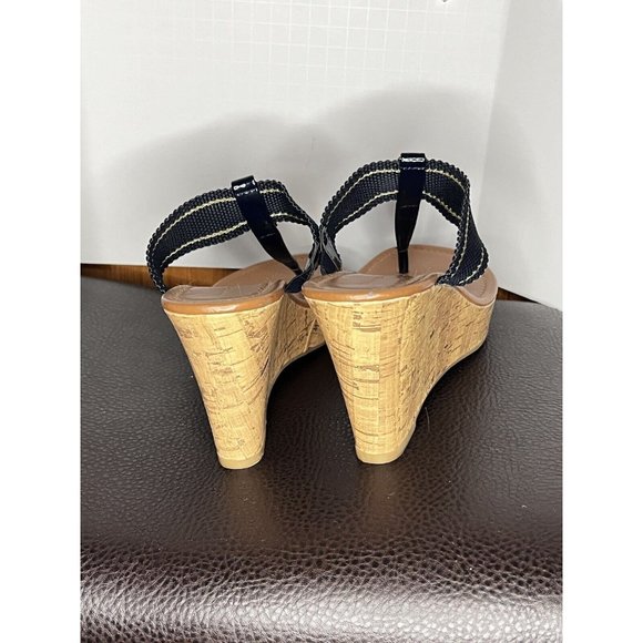 Tommy Hilfiger Ladies Shoes Black High Heel Wedge Platform Logo Cork 7.5 M - Picture 3 of 10